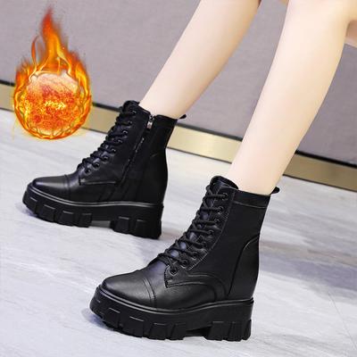 Damen Schuhe mit 9 cm Innenhöhe Vier Jahreszeiten Keilabsatz Plateau Sneaker Damen Casual Allround Dicke Sohle Damen Stiefeletten