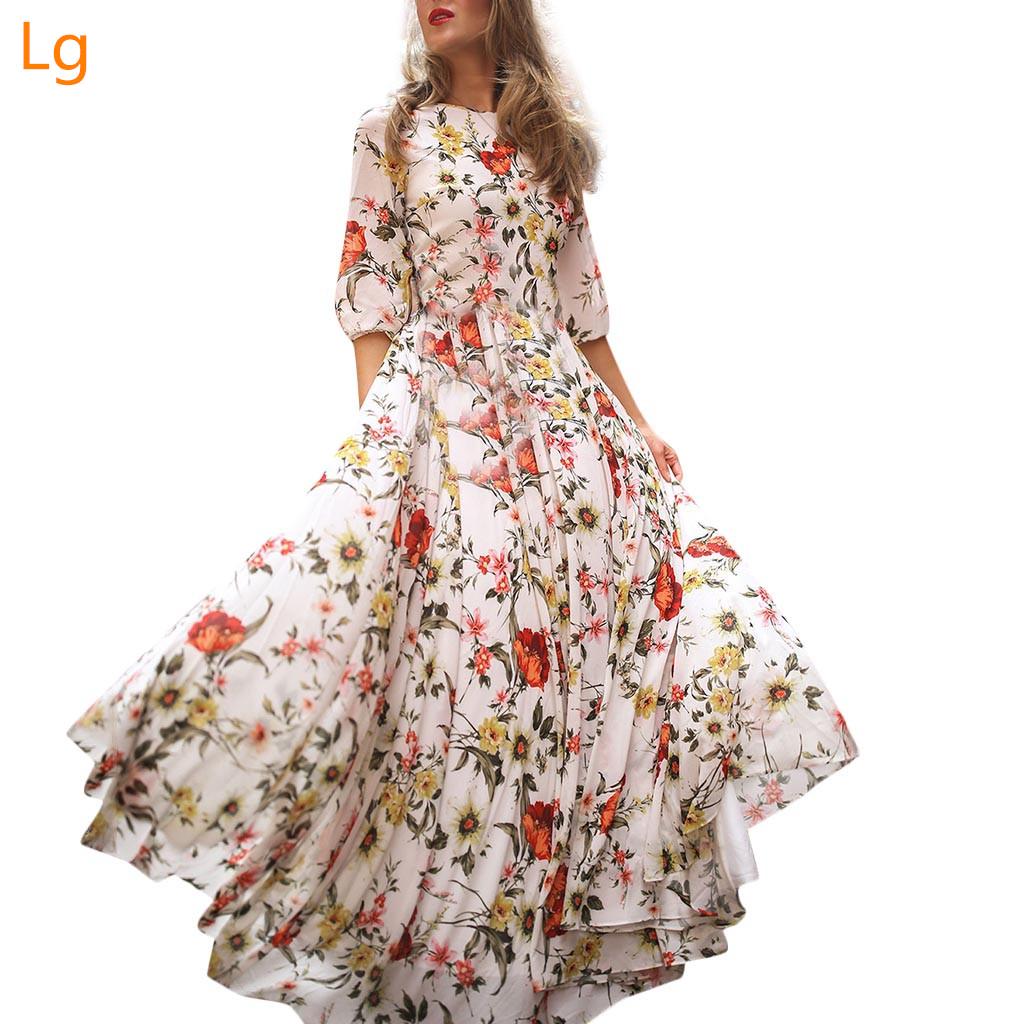 Buy Women's Fashion Boho Half Sleeve Floral Printed Swing Maxi Dress at ...