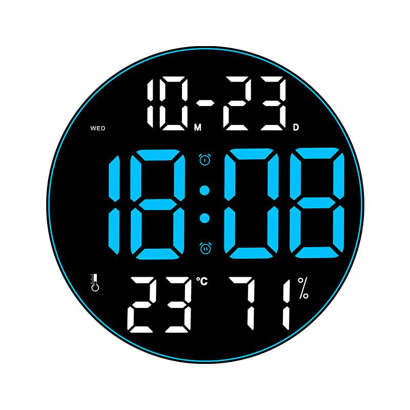 12 Inch Wall Clock Colorful Ambient Light Digital Clock Remote Control Large Screen Living Room Dual Alarms LED Alarm Clock