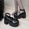 Fashion 9CM Waterproof High Heels Punk Sweet Cool Original Gothic Asian Culture Ladies Chunky Heels Bow Black Leather Paltform Shoes