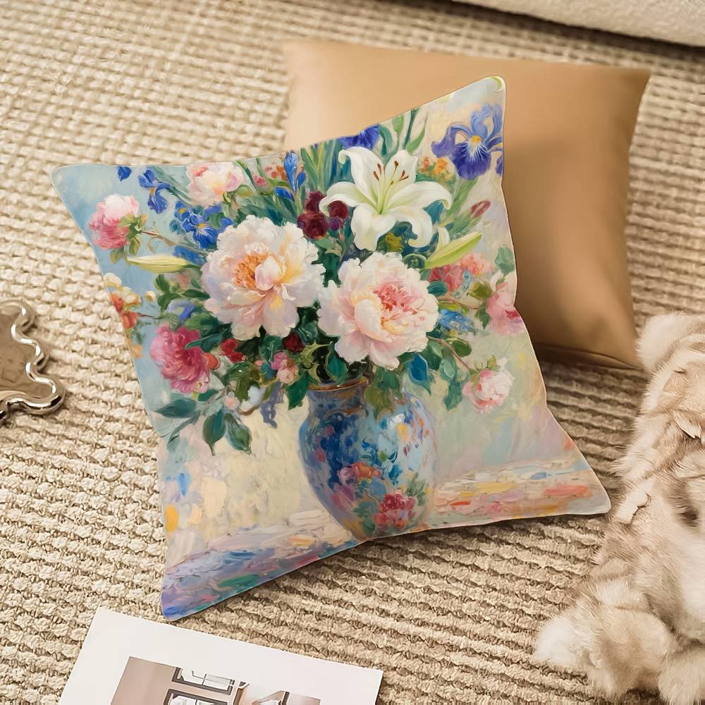F-flower V-vase Pillow Case Anti-dustmite Invisible zipper Sofa Bed