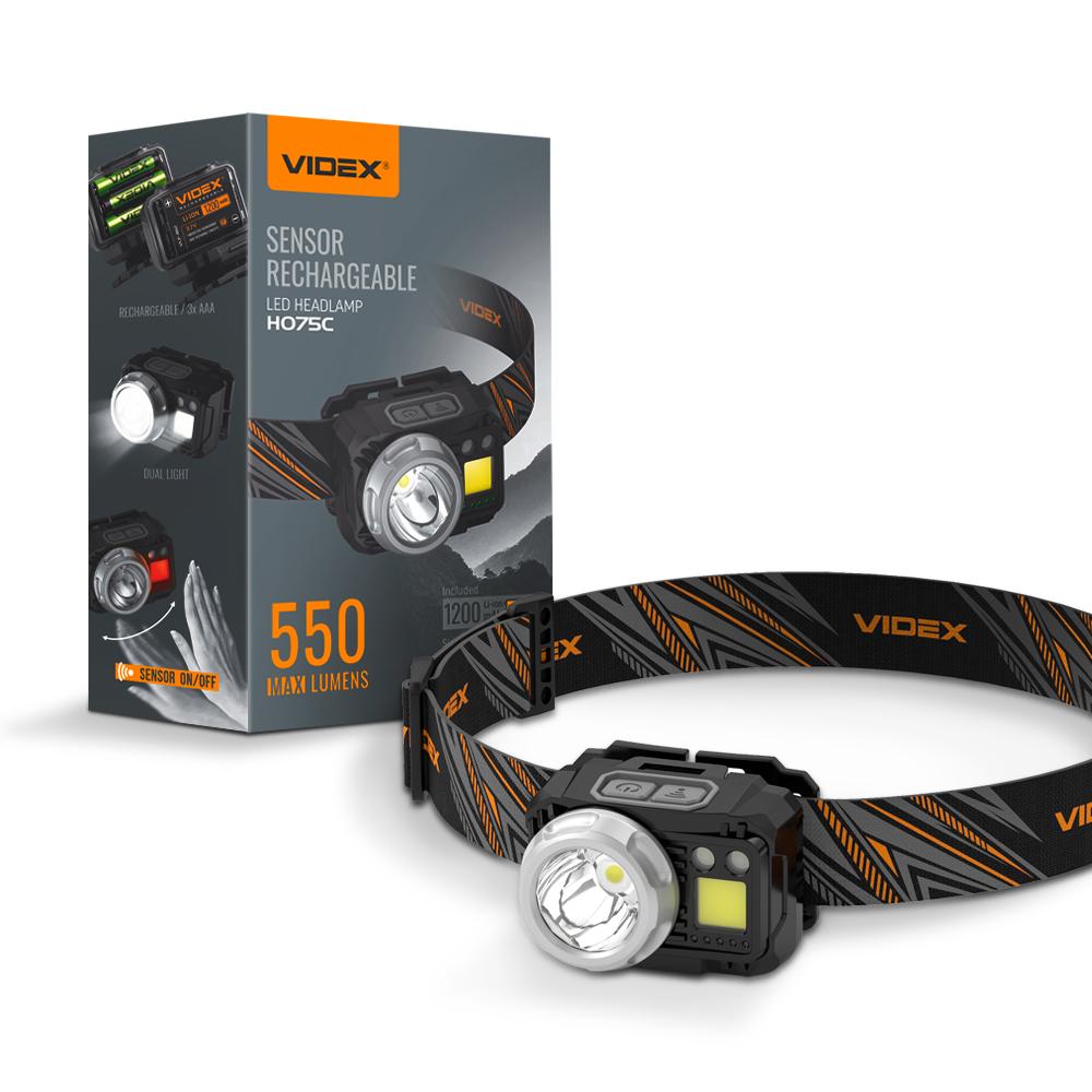 Latarka Czołowa Taktyczna Led 5W + Cob Akumulator Na 30H 550Lm Zasięg 130 M Ip65 Vlf-H075C Videx