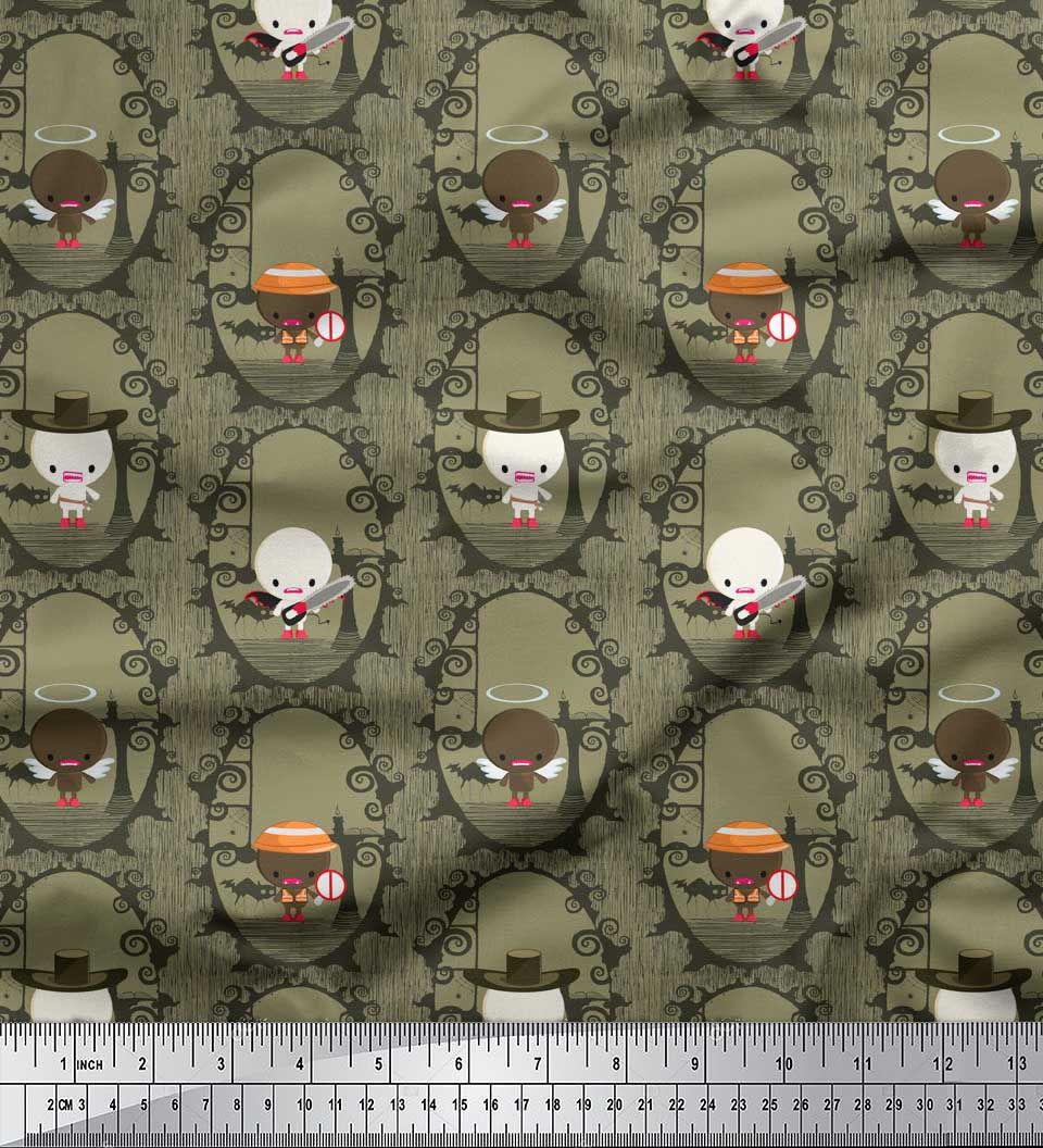 

Капелюх з японської креп-атласної тканини Soimoi Blue і декоративна тканина з мультфільмом диявола з принтом, метр, 42 дюйми 42 Inch Wide - Poly Crepe зелений