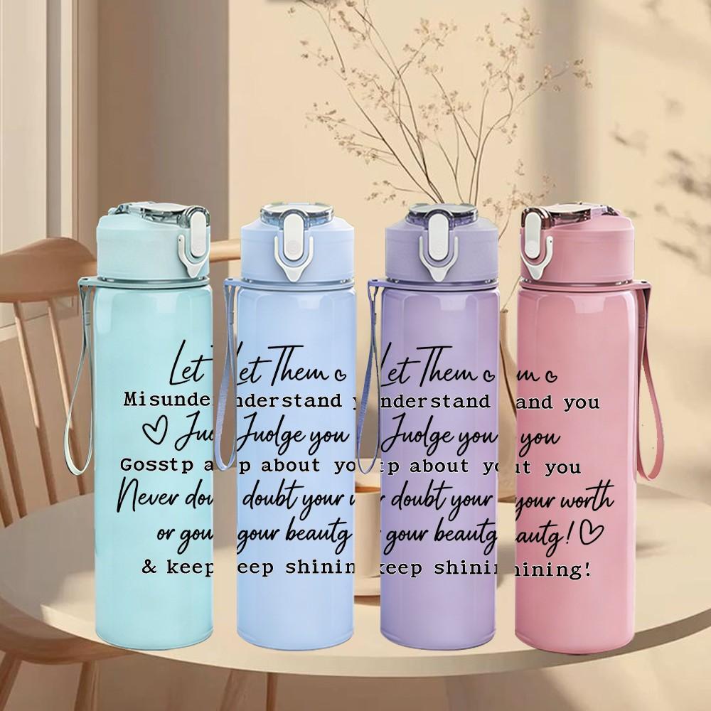 1PC Inspirational Quote Text Print 750ml Color Plastic Sports Water Bottle Leakproof Flip Straw Lid Suitable for Sports Office Home Use