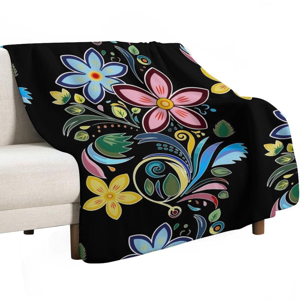 Traditional Ojibwe Pattern Indigenous Floral Design Throw Blanket Warm Cozy Throw Blanket for Living Room Couch