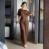 Women's  V-neck Waist Cinched Fashionable Jumpsuit Wide Leg Pants