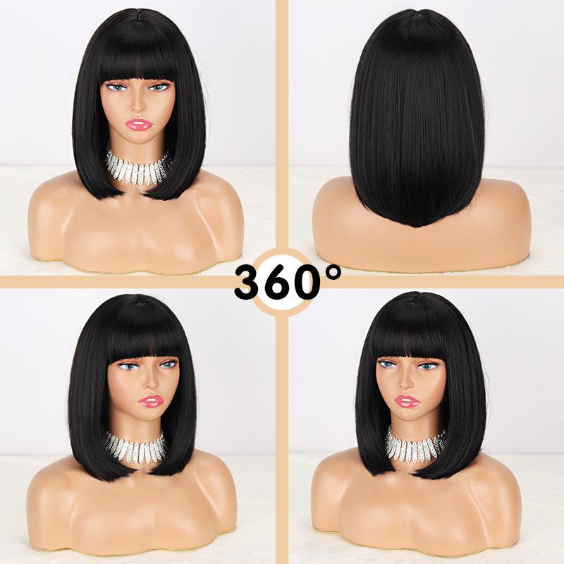 MISS WIG Ženy Krátká rovná Bobová paruka s ofinou Syntetické vlákno Přírodní Rovná Bobová Cosplay Paruka na denní nošení Paruka po ramena