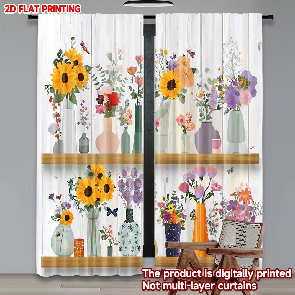 

Set Of 2 Flat Printing Happy Valentine Day Party Window Curtains Vase Creative Digital Printed Polyester Drapes Family Made W100*H70(CM)-Rod Pocket&1PCS
