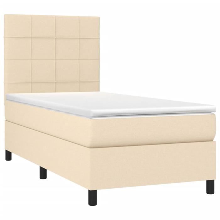 3141758 vidaXL Lit à sommier tapissier avec matelas Crème 100x200 cm Tissu