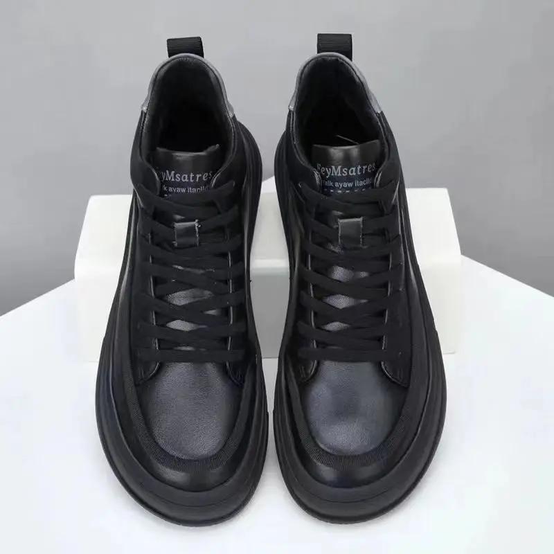 Heren Leren Laarzen Platform Warme Bont Enkellaarsjes Kort Vetersluiting Mode Nieuwe Casual Schoenen voor Heren Werken Botas