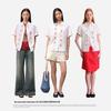 GREEN BELT Embroidered Striped Cotton Linen Polo Shirt