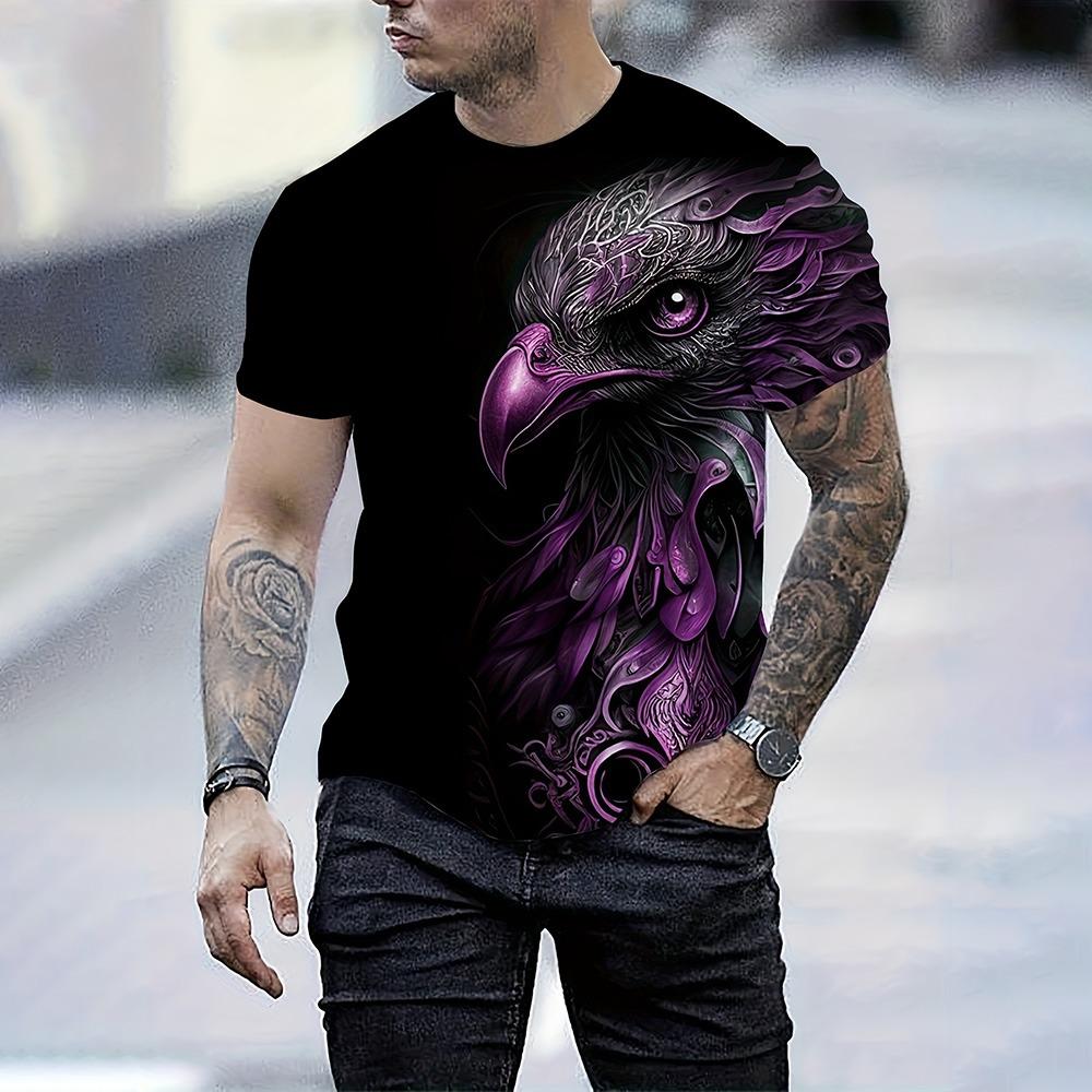 Men's Summer Fashion T-shirt Eagle 3D Printed Short Sleeved T-shirt Summer Outdoor Leisure Quick Drying Breathable T-shirt