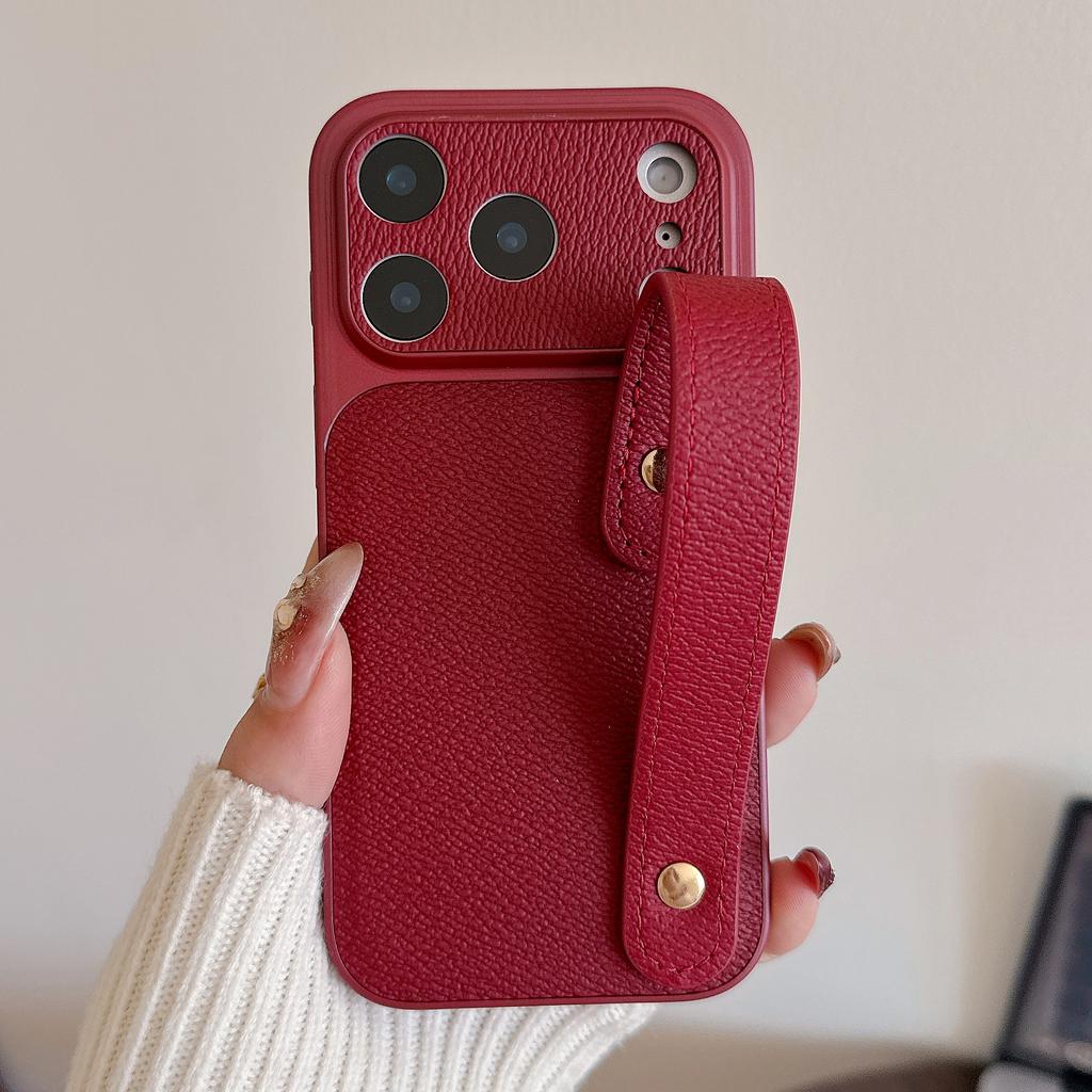 Wristband Leather Skin Hybrid Phone Case For iPhone 17 Pro Max iPhone 16 15 14 13 Pro Max with Hand Strap PC+PU Matte Anti-skid Hard Cover