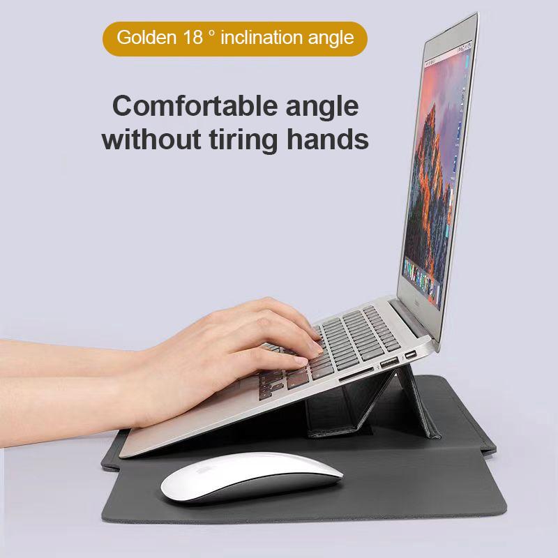Multipurpose Laptop Sleeve 13/14/15/16 Inch With Bracket Waterproof Laptop Bag Laptop Case Macbook Sleeve Air Pro Pu Leather