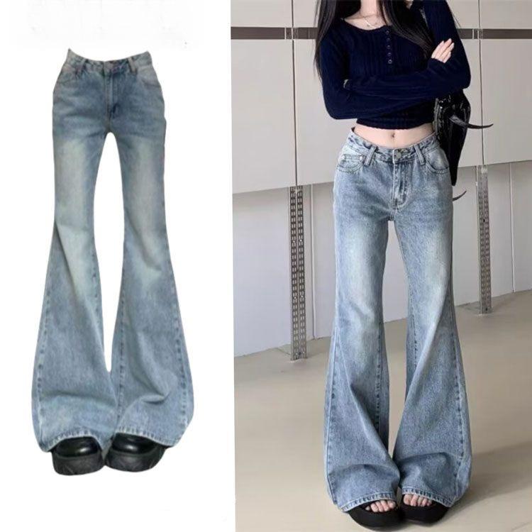Comfortable Light Blue High Waisted Jeans Women Slim Large Size Slim Micro Flare Straight Pants Long Pants Jeans for Women Long Denim Pants