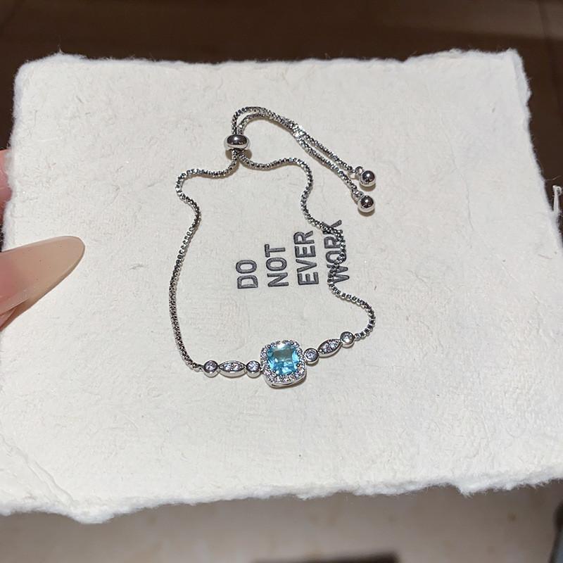Minimalist Blue Cubic Zirconia Adjustable Bracelet For Women Gift Ideas