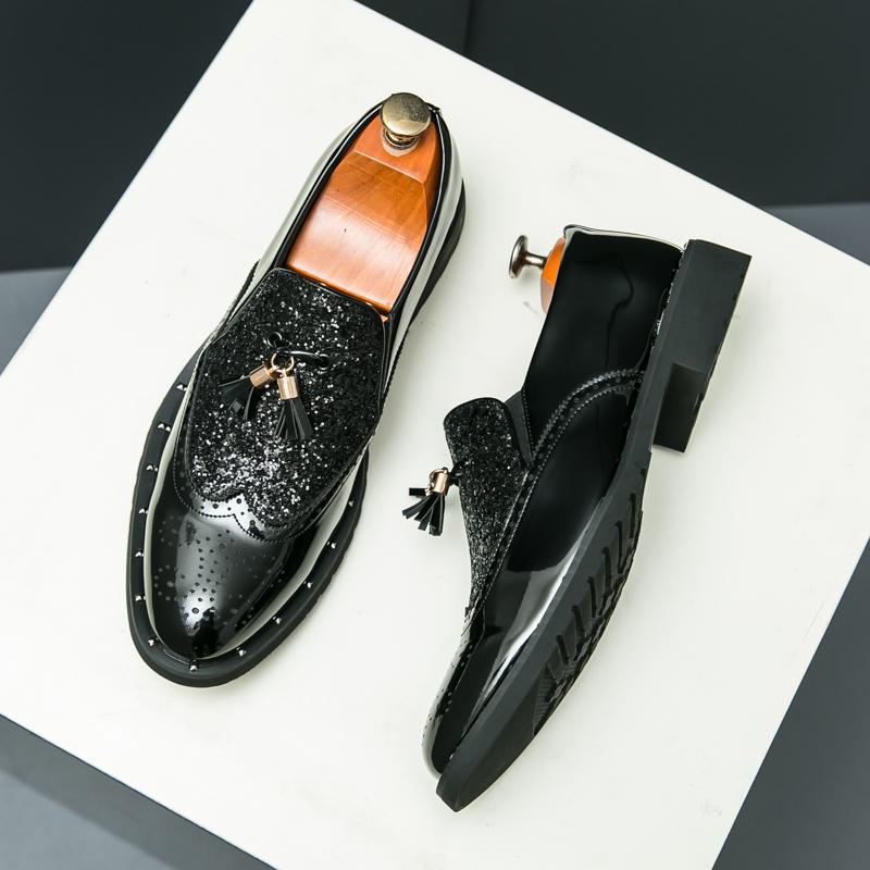 Fashion Luxury Business Formal Leather Shoes Gold Men's Casual Slip-On Oxford Fashion Pointed Office Shoes Patent Leather Tassel Shoes