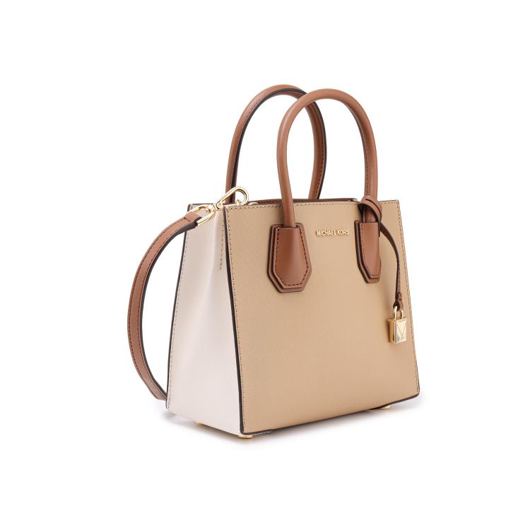 Michael Kors MK Mercer French Vintage Lock Leather Accordion Tote Shoulder Crossbody Bag Medium Women bags Camel 30H0GM9M8T-CAMEL-COMBO