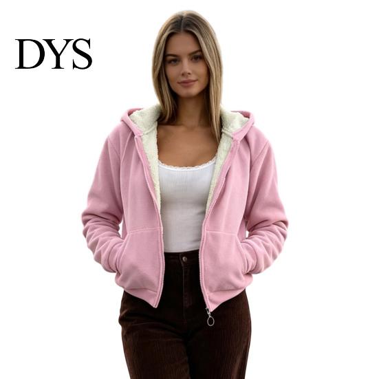 Casual Hooded Coat Women Fleece Jacket with Pockets, Fall Winter Zip-Up Pockets Coat, Loose Fit Warm Thickened Outerwear for Lady