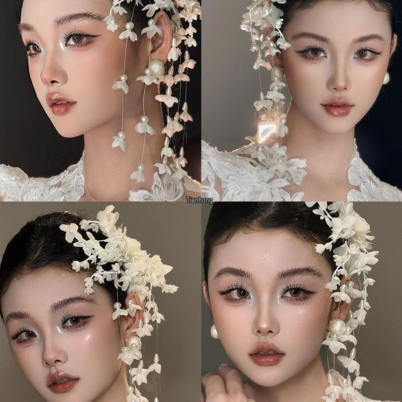 Brautschmuck im koreanischen Stil: Fee Mori Mädchen Quaste Blume Haarspange für Fotografie und Make-up Styling.