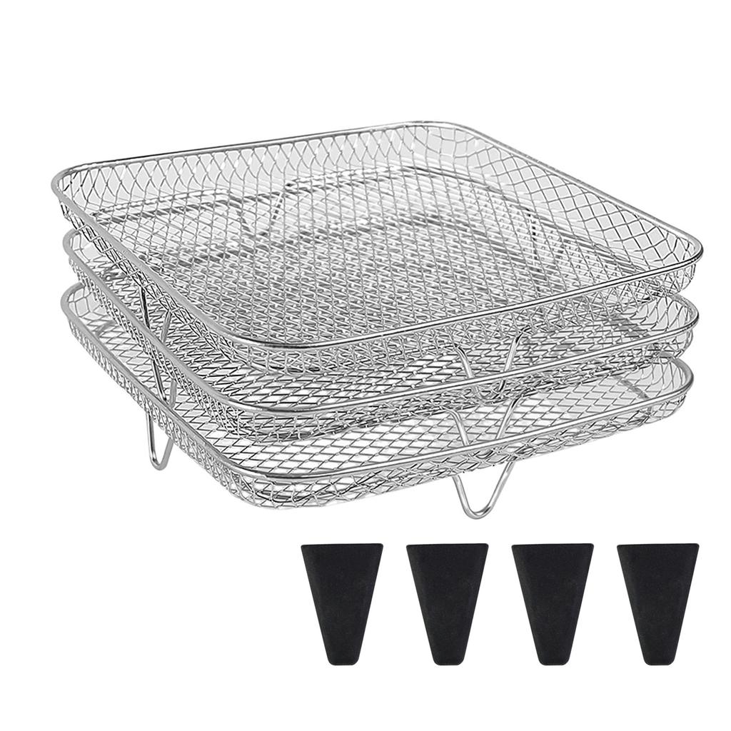 Air Fryer Rack Stackable Grid Grilling Racks 3-layers Stainless Steel Air Fryer Basket Tray Steam Rack Home Kitchen Accessories
