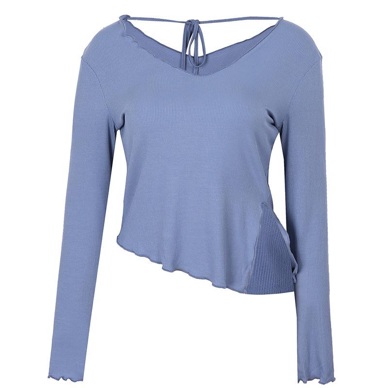 Women's Long Sleeved V-neck Tight Fitting Yoga Clothes Irregular Running Quick Drying Clothes Fitness Clothes T-shirt