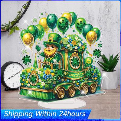 St Patricks Day DIY 2D Flat Acrylic Gem Painting Ornament Special-Shaped Crystal Art Craft Decoration for Adults Gift Home Decor