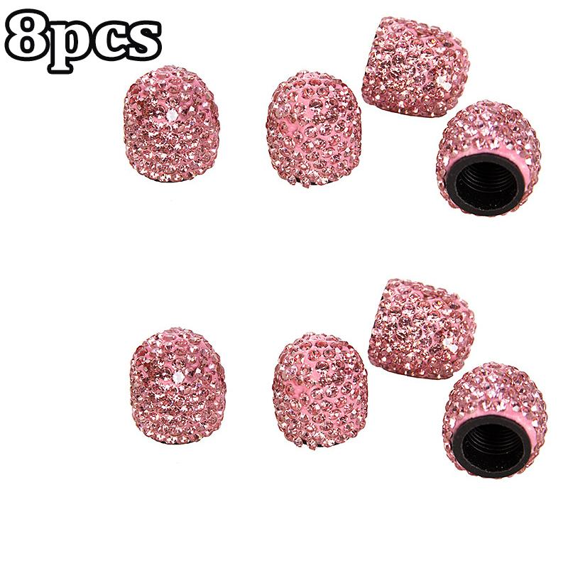 8Pcs  Bling Diamond Crystal Wheel Caps Rhinestone Universal Car Tire Valve Caps Diamond Shining Dustproof Caps Car Accessories