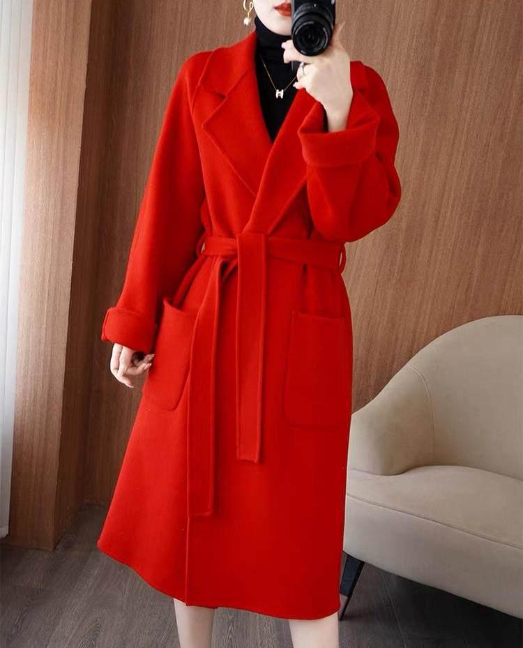 Manteau en laine ample mi-long pour femme, double face en cachemire, Automne/Hiver, style coréen