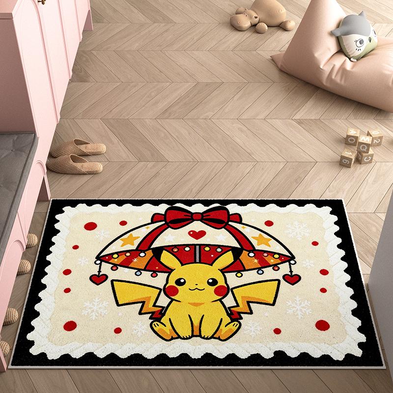 Doorway Floor Mat, Faux Cashmere, Pikachu 3D Print, Soft Water Absorbent, Lucky Clover Home Decor Rug