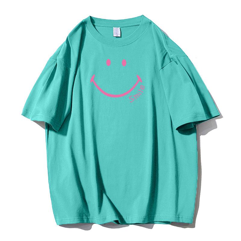 Shellsuning Smiley Gesicht Bedruckte T-shirts 2023 Sommer Neue Übergroßen Casual Oansatz Kurzarm Baumwolle Tees Weibliche Mode Alle-spiel harajuku Grundlegende Tops