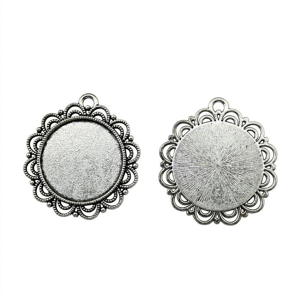 Ajuste Redondo 25Mm Cabujón de Cristal Base Bandeja de Montaje Color Plata Antigua Componentes Decoración Hecho a Mano Para Fabricación de Joyas