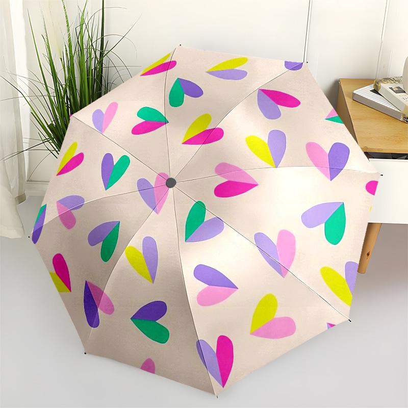 1pc Colorful Hearts Pattern Umbrella with Plastic Handle,Vibrant Cartoon Pattern,Multi-functional UmbrellaPT366