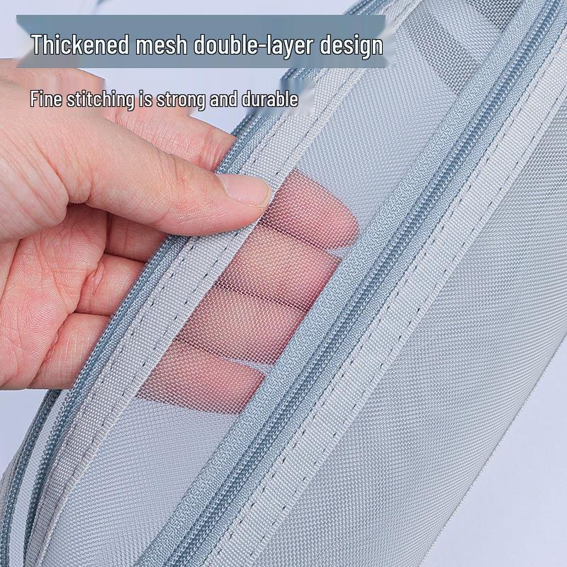 Huajie Double Layer Transparent Pencil Case - Mesh Stationery Bag for Exams