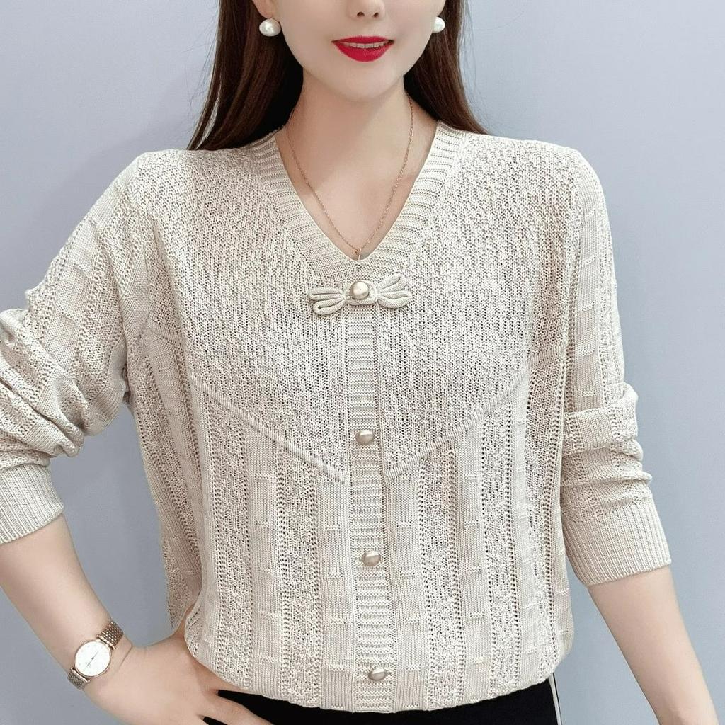 Spring and Autumn Knitwear Western Style Loose All-match Sweater Bowknot Long-sleeved Hollow Bottoming Top Women