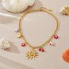 DIEYURO 316L Stainless Steel Golden Sun Totem Cherry Starfish Flower Necklace Women New Fashion Neck Chain Jewelry Party Gift