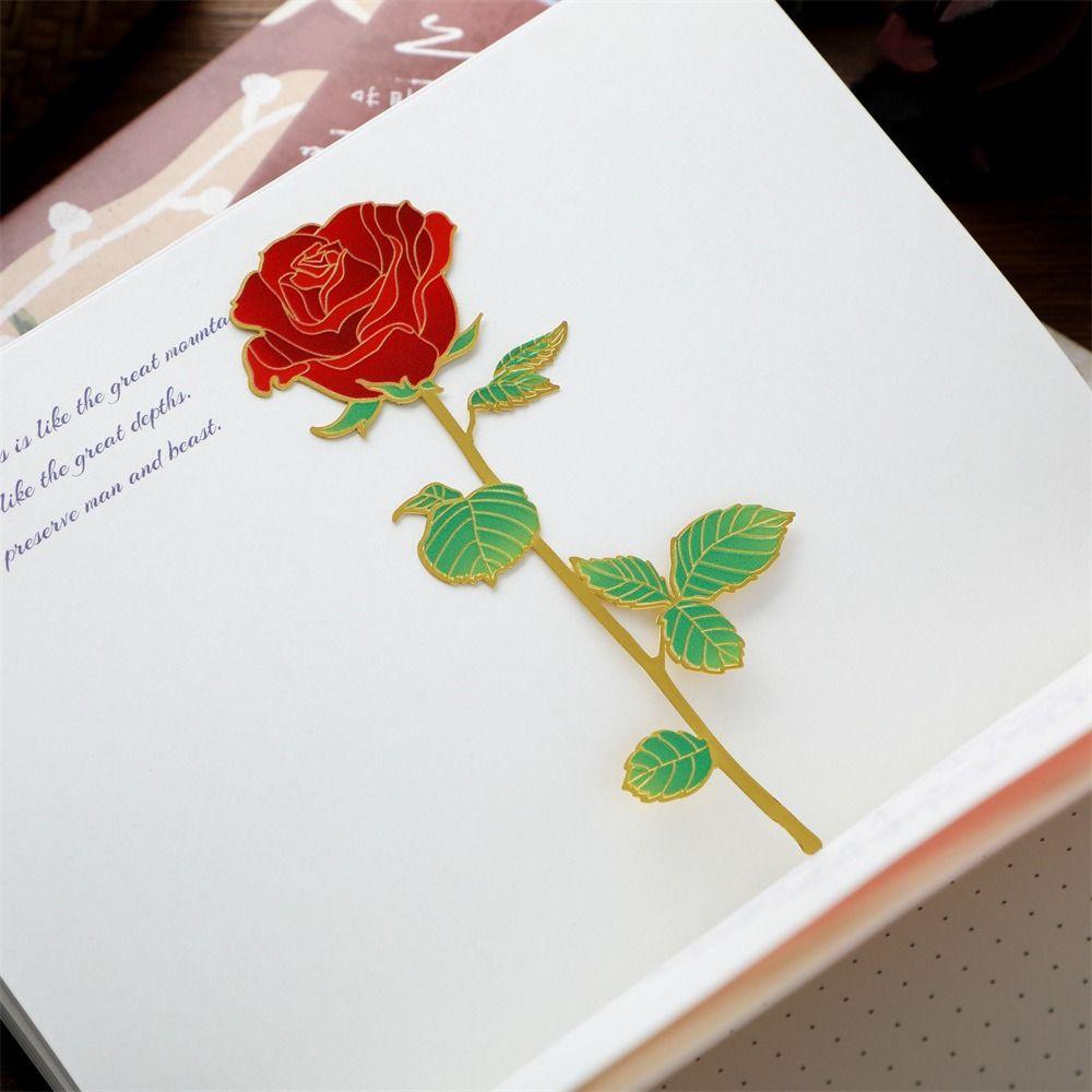 Zinc Zinc Alloy Pendant Rose Bookmarks Red Rose Reading Book Mark Metal Bookmark  Book Lovers