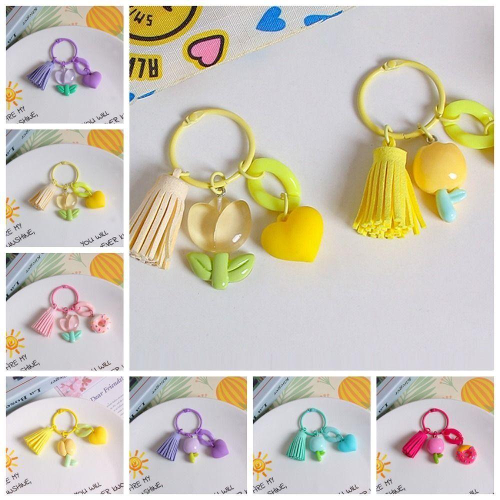 With Tassel Tulip Flower Keychain Young Girl's Heart Sweet Resin Tulip Keyring   Earphone Case