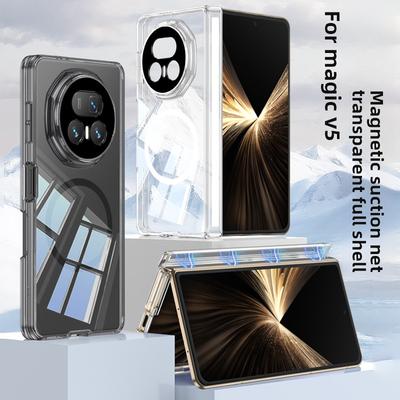 For Huawei Honor Magic V5 Case Soft Transparent Middle Hinge Magnetic Magsafe Protective Back Cover For Magic V5 Phone Shell