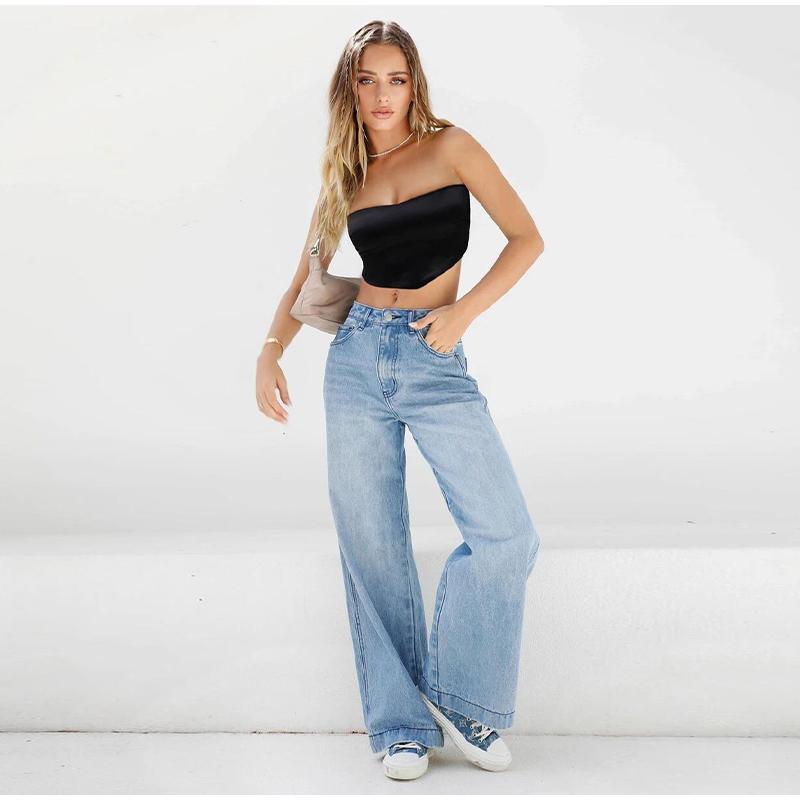 Dámské džíny s vysokým pasem, volné, široké nohavice, délka až na zem, nový styl, jednobarevné, pohodlný střih, ležérní džínové kalhoty, jaro/podzim 2025