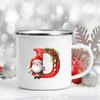 A-Z Letter Santa Claus Printed Enamel Cup Milk Wine Coffee Cup Mug Christmas Family Party Best Gift