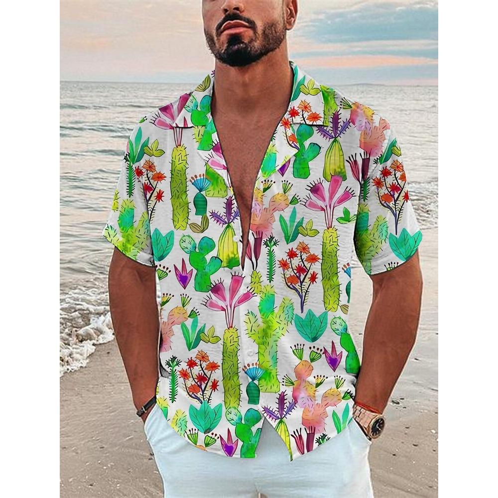 

Мужская рубашка с принтом кактуса 3D, мужская одежда свободного покроя, лето 2025, новинка, гавайская пляжная рубашка в гавайском стиле в стиле Харадзюку с короткими рукавами XL