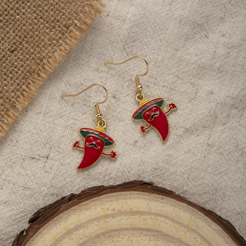 Jalapeño Earrings, Personalized Design Sense, Red Pepper Beard, Cartoon Wide-Brimmed Hat Earrings, Women