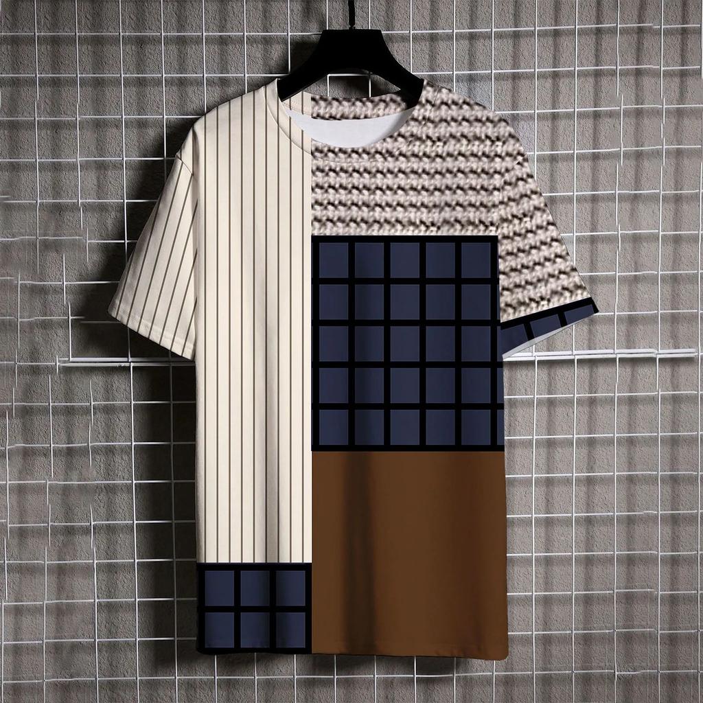 Summer Men's Short Sleeve T-Shirt Vintage Striped 3d Print Everyday Street Casual Crew-Neck Wear Oversize Tops Tees Size XXS-6XL