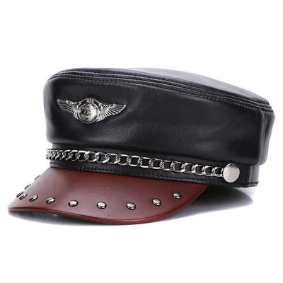 Unisex Genuine Leather Flat Top Cap: Autumn/Winter Duckbill Style, Harley Motorcycle Inspired, Korean Fashion for Youth and Students.