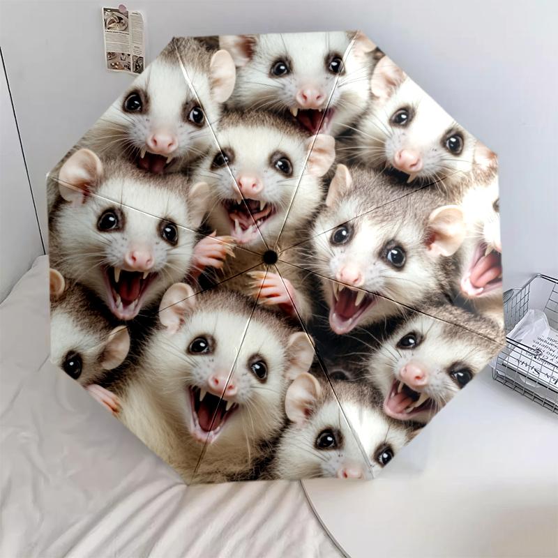 

Opossum pattern, automatic folding umbrella, portable and foldable design, 8 ribs, a Christmas or birthday gift.