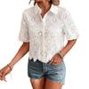 New Women's Solid Color Lace Shirt with Hollowed Out Women's Short Sleeved Casual Top