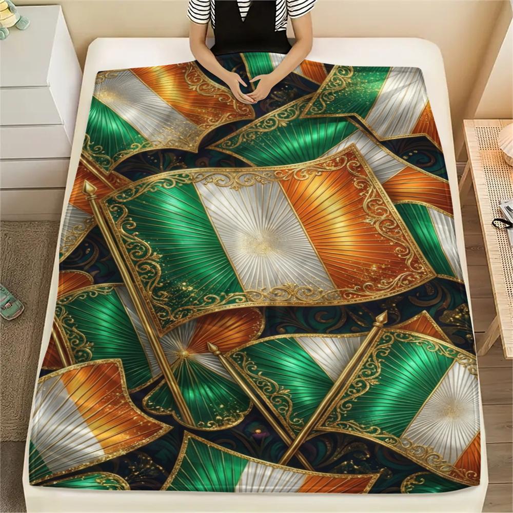 1Pc St.Patrick's Day Print Flannel Blanket, High quality Comfortable for All Seasons, Home Decor, Warmth and Comfort, Perfect for Christmas Gifts W69