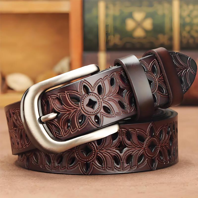 New Fashion Hollow Pattern Belt Ladies Trendy Waistband Genuine Woman Belt Classic Pin Buckle Imitation Leather Strap Skirt