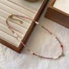 Red Stone Necklace, Natural Stone Collarbone Chain, Green Dongling Pendant, Dopamine Premium Sense Beaded Agate Pearl Neck Chain.